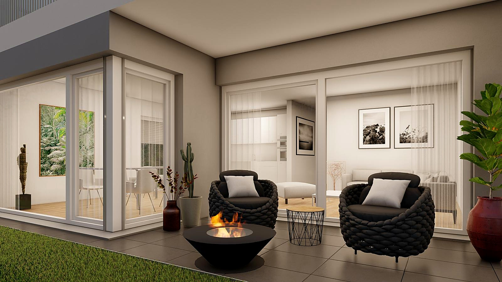Visualisierung Terrasse und Wohnbereich